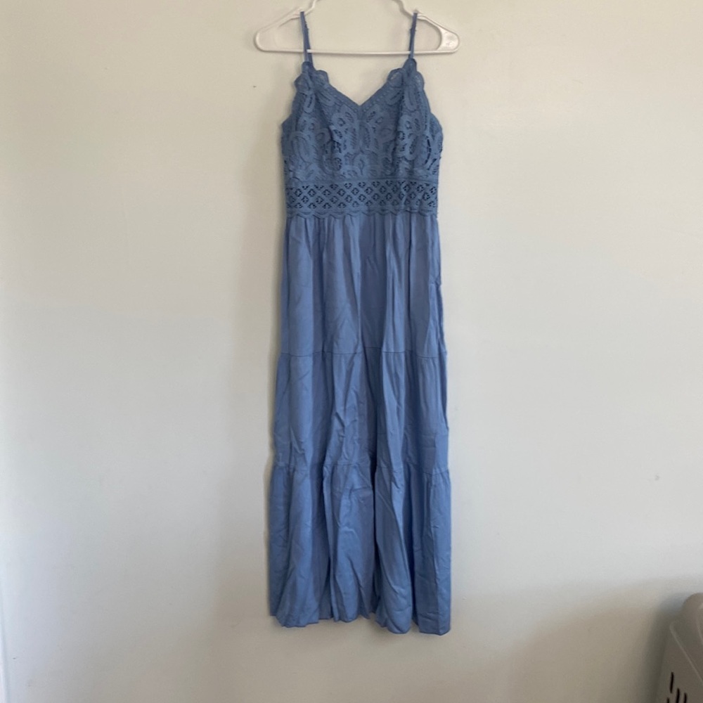 Blue boho spaghetti strap maxi dress